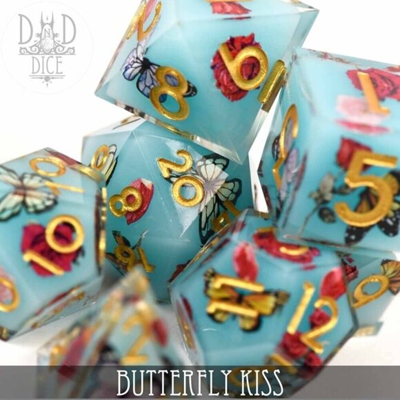 DND Dice Set - Butterfly Kiss - 7 Handmade Resin Dice - Fantasy RPG Gaming - Picture 3 of 4